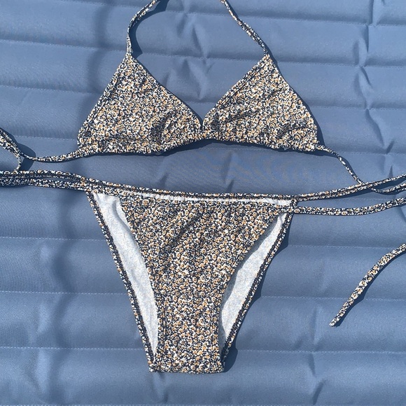 Blue and Yellow Floral String Bikini - Picture 4 of 8